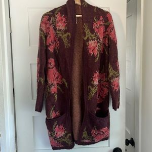 FREE PEOPLE Wool Cardigan Floral Sweater